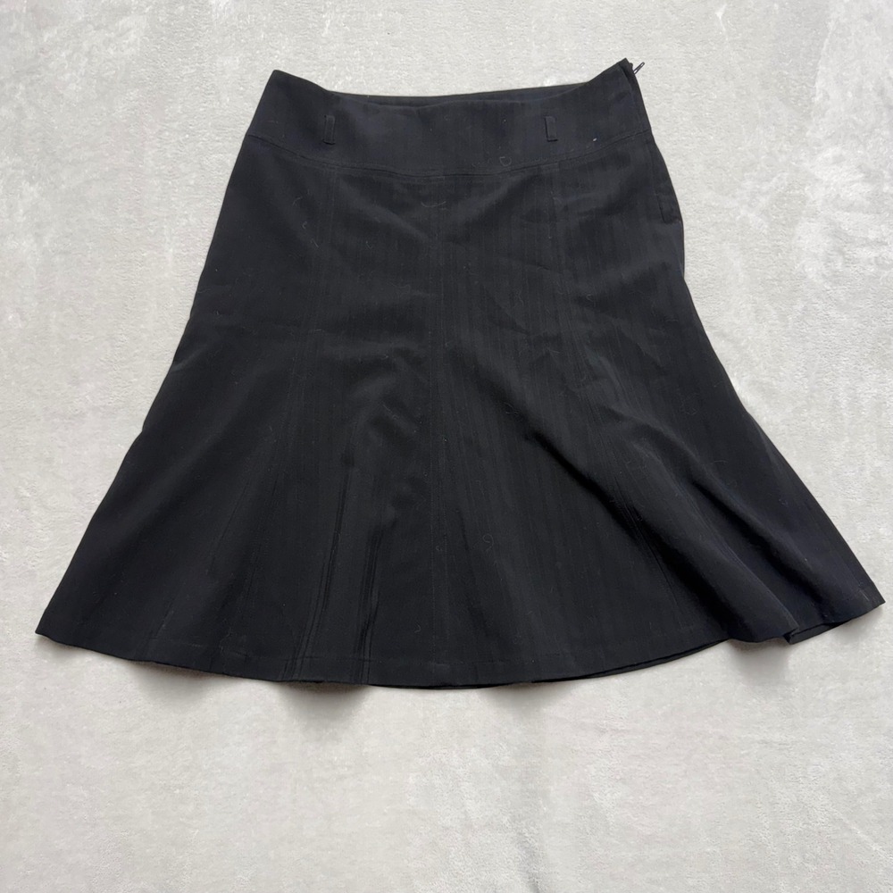H&M Black Pinstripe A-Line Flared Skirt Side Zip Size 8 Office Professional